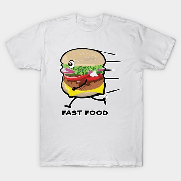 Running Fast Food - Funny Burger Design T-Shirt by DesignWood Atelier